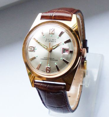 Schöne Dolmy Swiss Curvex Calendar 21Jewels Herren Vintage Armbanduhr Neuwertig