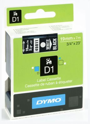 Dymo® S0720910 Schriftband D1, Kunststoff, laminiert, 7 m x 19 mm, Weiß/ Schwarz