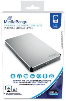 Mediarange MR997 externes USB 3.0 Festplattenlaufwerk HDD 2 TB silber