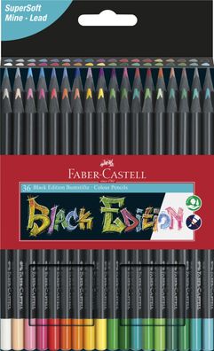 Faber-Castell 116436 FABER-CASTELL Dreikant-Buntstifte Black Edition, 36er Etui