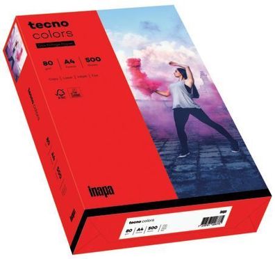 TECNO 2100011405 Multifunktionspapier tecno® colors A4 80 g/ qm intensivrot 500 Blatt