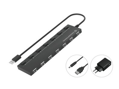 Conceptronic Hubbies08bp Conceptronic USB-Hub 7-Port 2.0 ->7x2.0 extra m. Netzteil sw