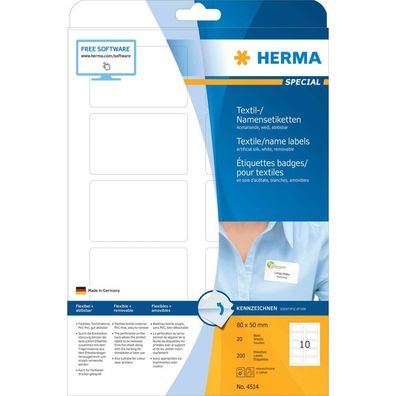 HERMA Textil/ Namensetiketten A4 80x50mm weiß 200St.