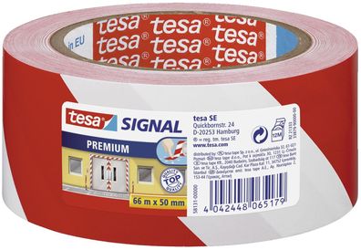 tesa Signal Markierungs- und Warnklebeband Premium, rot/ weiá