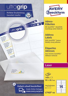 Avery Zweckform® L7163-100 L7163-100 Adress-Etiketten - 99,1 x 38,1 mm, weiß, ...