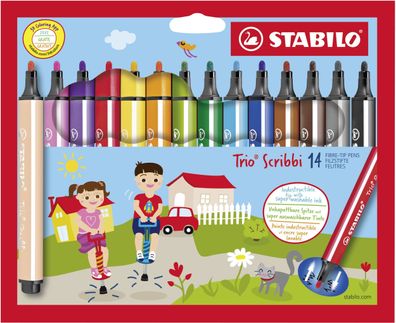 Stabilo® 368/14-01 Dreikant-Fasermaler Trio® Scribbi - Etui mit 14 Stiften