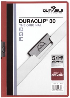 Durable 2200 03 Klemm-Mappe Duraclip® 30, DIN A4, rot