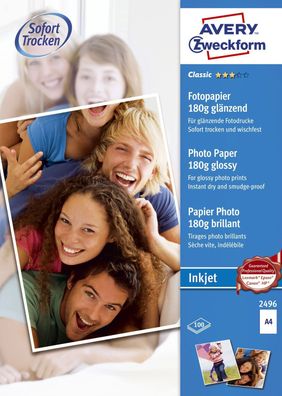 Avery Zweckform® 2496 Classic Inkjet Fotopapier DIN A4 glänzend 180 g/ qm 100 Blatt