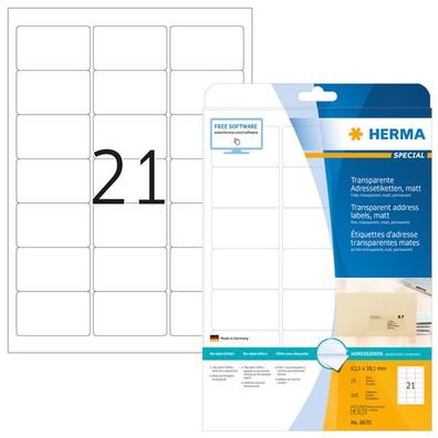HERMA Folien-Etiketten Special, 63,5 x 38,1 mm, transparent