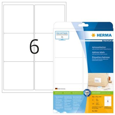 HERMA Universal-Etiketten Premium, 99,1 x 93,1 mm, weiá