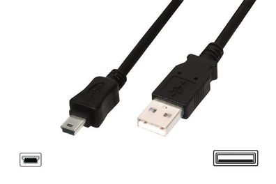AK-300130-010-S USB 2.0 Anschlusskabel, Typ A - mini B (5pin) St/ St, 1.0m, USB ...
