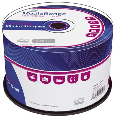 MediaRange MR207 CD-R Rohlinge - 700MB/80Min, 52-fach/ Spindel, Packung mit 50 Stück