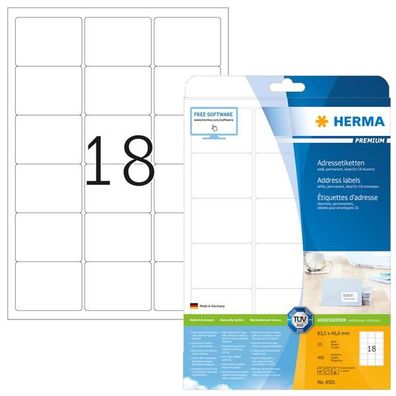 HERMA Universal-Etiketten Premium, 63,5 x 46,6 mm, weiá