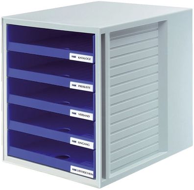 HAN 1401-14 Schublabdenbox Schrank-set - A4/ C4, 5 offene Schubladen, lichtgrau/ blau