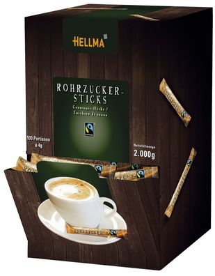 Hellma 60107615 Rohrzucker Fairtrade - Sticks 500 Portionen à 4 g