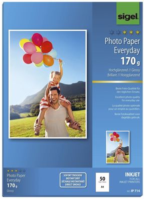 Sigel® IP714 Inkjet Fotopapier Everyday - A4, hochglänzend, 170 g/ qm, 50 Blatt