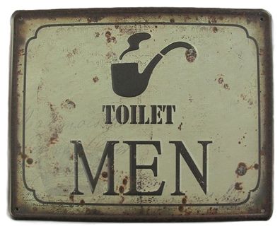 Blechschild, Reklameschild Toilet Men mit Tabakspfeife, Herrentoilette, 20x25 cm