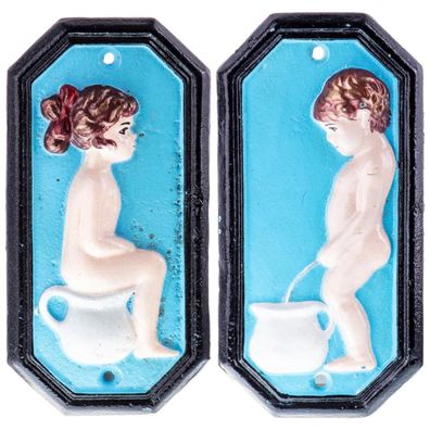 vianmo Blechschild Metallschild Wandschild - blau Toilet Man/ Frau H 17 cm SET
