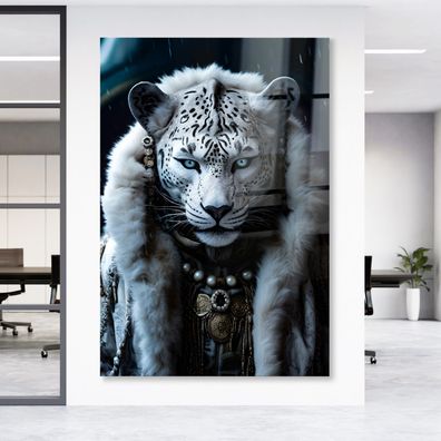 Wandbild Leopard jaguar weißer Tier Leinwand , Acrylglas Poster Modern Deko Kunst