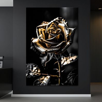 Wandbild Rosengoldene Blumen, Luxus Leinwand , Acrylglas Poster Modern Deko Kunst