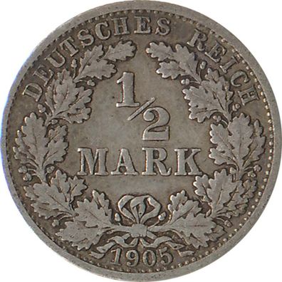Kaiserreich J.016 1905 F Kleinmünze 1/2 Mark Silber*