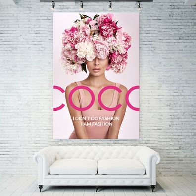Wandbild COCO Blume Frau pink marke luxus Leinwand , Acrylglas Poster Deko Kunst