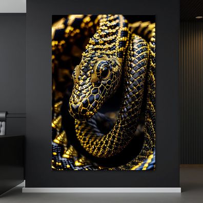 Wandbild Goldene Schlange, Luxus tier Leinwand , Acrylglas , Poster Modern Deko Kunst