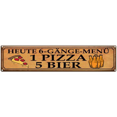 vianmo Blechschild 46x10 cm gewölbt Essen Trinken 6 gänge Menü 1 Pizza 5 Bier