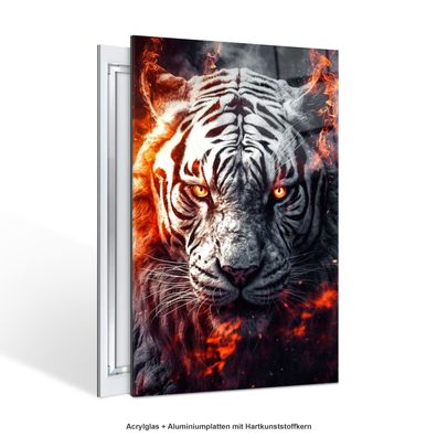 Wandbild Tiger in Flammen-Fantasie Tier Leinwand , Acrylglas , Poster Deko Kunst