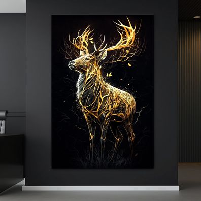 Wandbild Tier Hirsch mit goldenen Hörnern Leinwand , Acrylglas , Poster Deko Kunst