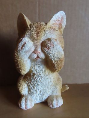 Figur rot weiße Katze sitzt hält sich die Augen zu ca.12 cm H
