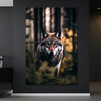 Wandbild Wolf im Wald Tier Leinwand , Acrylglas , Poster Modern Deko Kunst