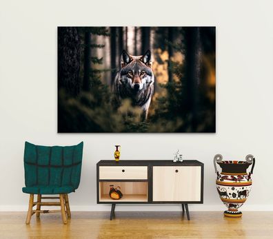 Wandbild Tier Wolf im Wald Leinwand , Acrylglas , Poster Modern Deko Kunst