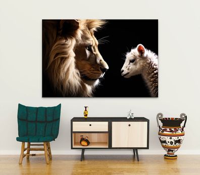 Wandbild Der Löwe und die Schafe Tier Leinwand , Acrylglas , Poster Modern Deko Kunst