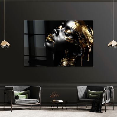 Wandbild Frau goldene und schwarze ink Leinwand , Acrylglas , Poster Deko Kunst