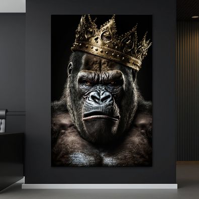 Wandbild König Gorilla Tier Leinwand , Acrylglas , Poster Modern Deko Kunst
