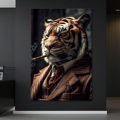 Wandbild Tier Tiger im eleganten Anzug Leinwand , Acrylglas , Poster Deko Kunst