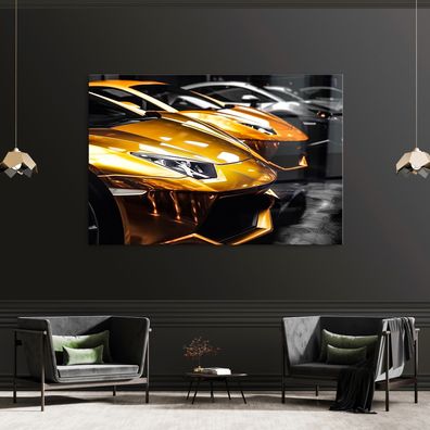 Wandbild Goldene Luxusautos von Lamborghini Leinwand , Acrylglas , Poster Deko Kunst