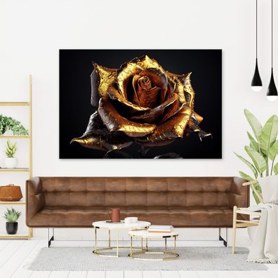 Wandbild Rose in Gold, Blume Leinwand , Acrylglas , Poster Modern Deko Kunst