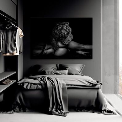 Wandbild Tiger und die nude Frau Erotic Leinwand , Acrylglas , Poster Deko Kunst