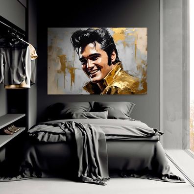 Golden Ink Elvis Presley Wandbild Leinwand , Acrylglas , Poster Modern Deko Kunst