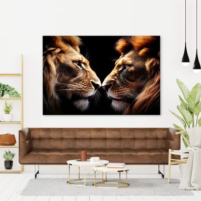 Wandbild zwei Löwen Tier Deko Leinwand , Acrylglas , Poster Modern Kunst