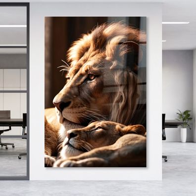 Wandbild Tier Liebe Vater Löwe und Junge Leinwand , Acrylglas , Poster Deko Kunst