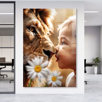 Wandbild Der Vaterlöwe und das Kind Leinwand , Acrylglas , Poster Modern Deko Kunst