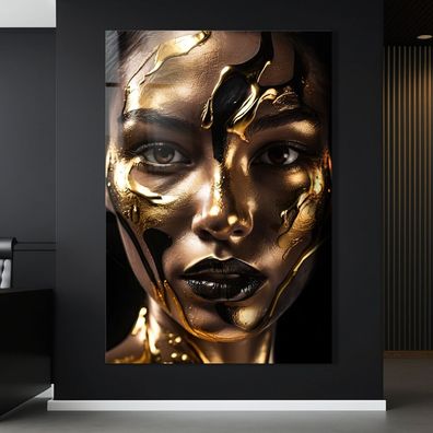 Wandbild Golden Face Woman Luxus Poster, Leinwand , Acrylglas , Modern Deko Kunst