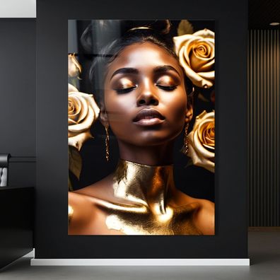 Modern Luxus Wandbild Golden Frau Poster, Leinwand , Acrylglas , Deko Kunst
