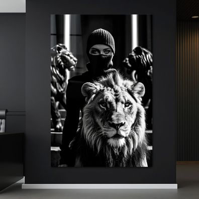 Moderne Wandbild abstrakte Kunst mit Löwen Poster, Leinwand , Acrylglas , Deko Kunst