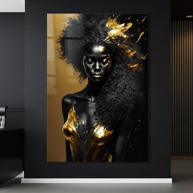 Wandbild Frau in Schwarz und Gold Poster, Leinwand , Acrylglas , Deko Kunst