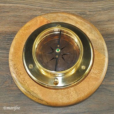 Grosser Messing-Tischkompass mit Holzsockel Vintage 146 mm Art.-Nr. 12300