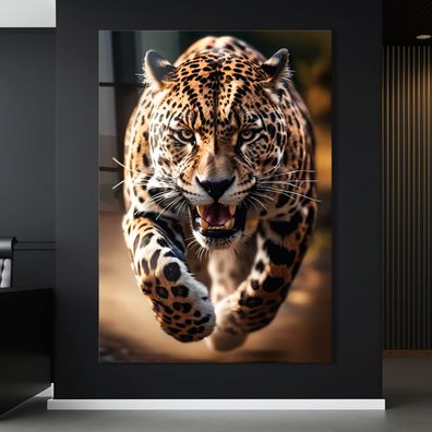 Wandbild Vater Leopard , Jaguar Poster, Leinwand , Acrylglas , Deko Kunst